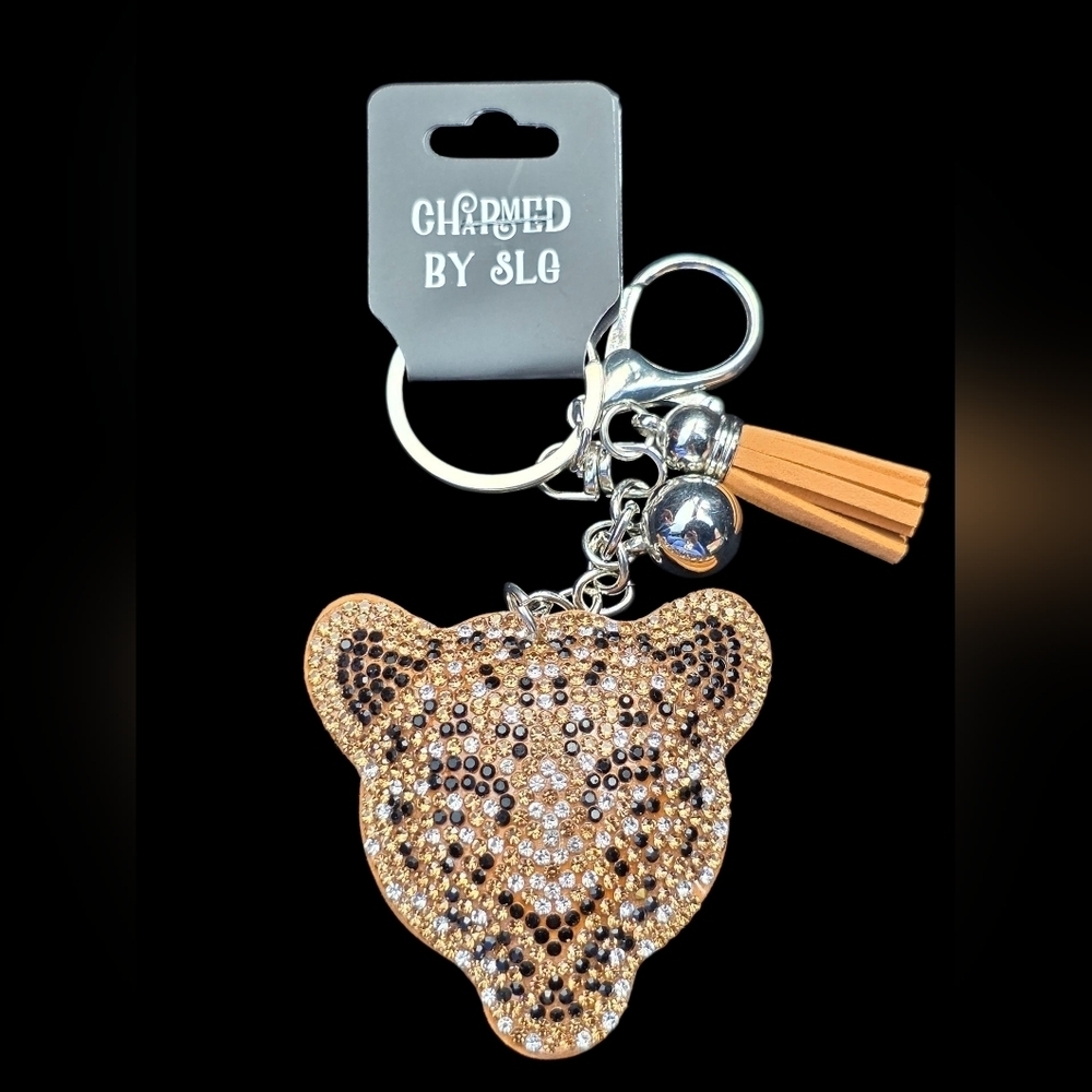 Rhinestone Leopard Head Keychain – Sparkly Animal Bag Charm